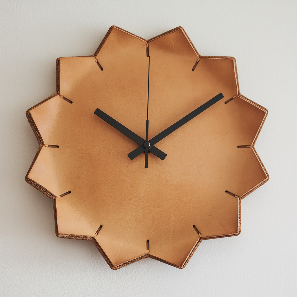 Leather Wall Clock, Brown Wall Clock, Unique Wall Clock, Large Wall Clock, Living Room Wall Art, Scandinavian Desing, outlet Housewarming Gift