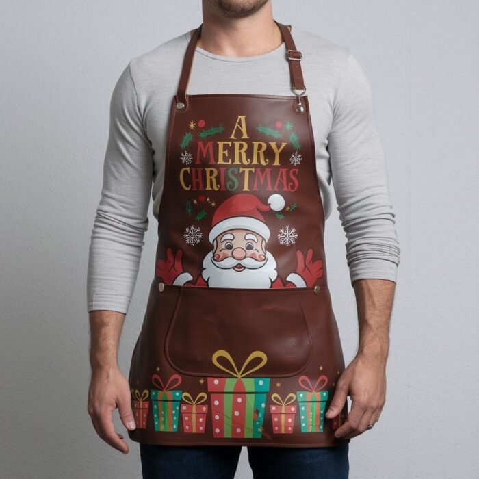 Holly Jolly Brown Crazy Horse Leather Apron - Image 1