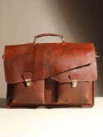 Brown Leather Satchel Messenger Bag - Vintage Laptop Bag for Men - Image 2