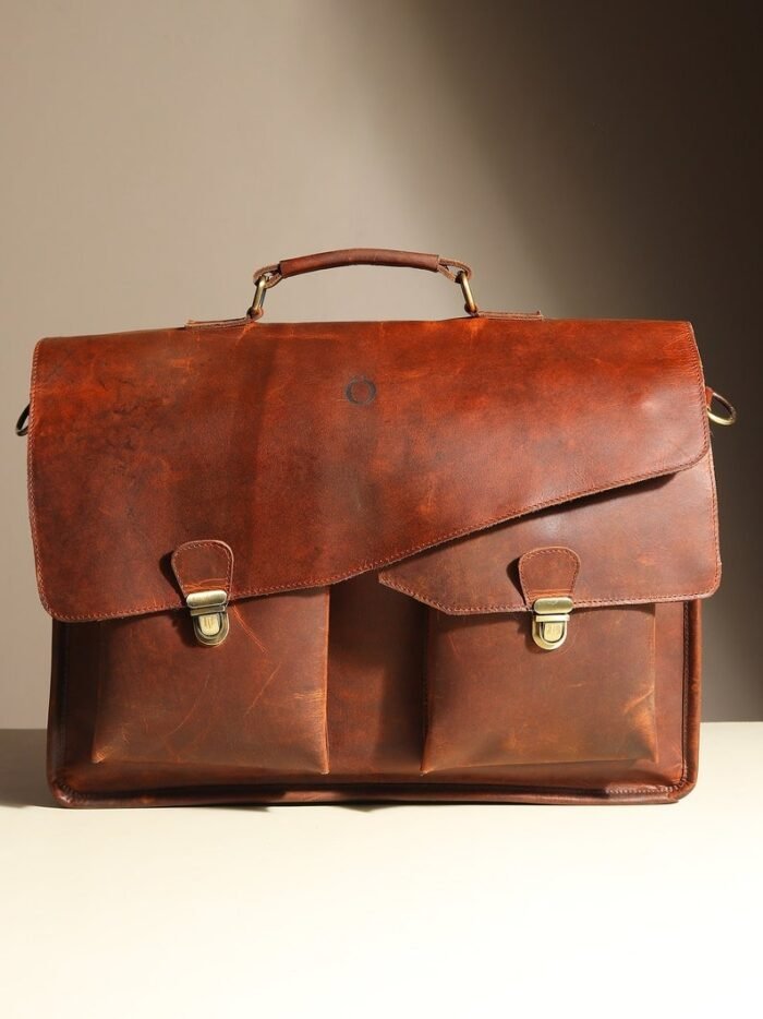 Brown Leather Satchel Messenger Bag - Vintage Laptop Bag for Men - Image 2