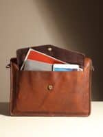 Brown Leather Satchel Messenger Bag - Vintage Laptop Bag for Men - Image 5