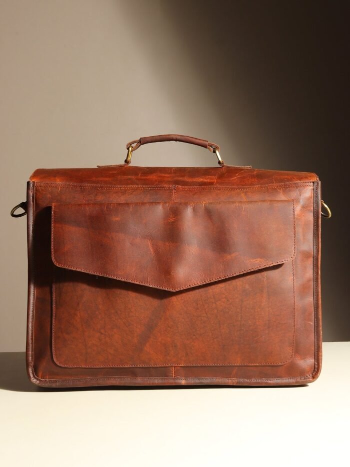 Brown Leather Satchel Messenger Bag - Vintage Laptop Bag for Men - Image 6