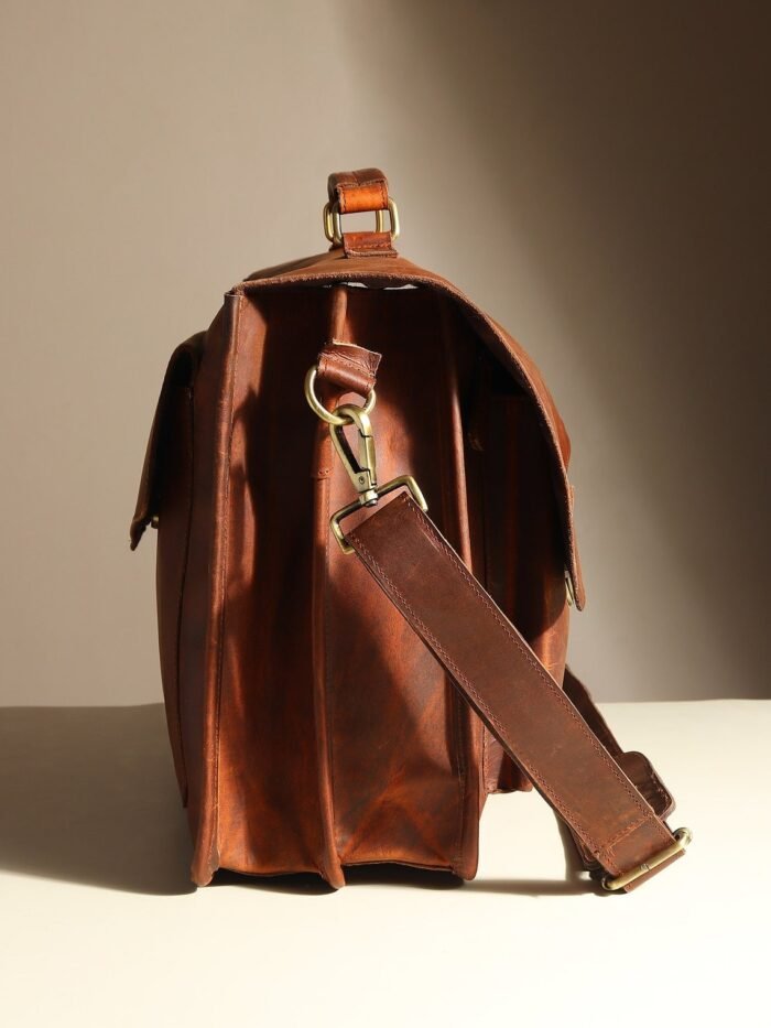 Brown Leather Satchel Messenger Bag - Vintage Laptop Bag for Men - Image 7
