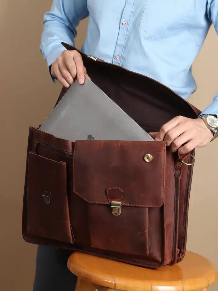 "Brown Leather Satchel Messenger Bag - Vintage Laptop Bag for Men