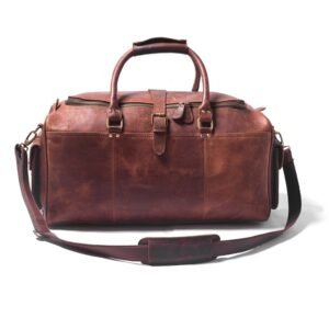 Custom Hunter Brown Leather Duffel – Vintage Look Weekend Travel Bag & Valentine’s Gift