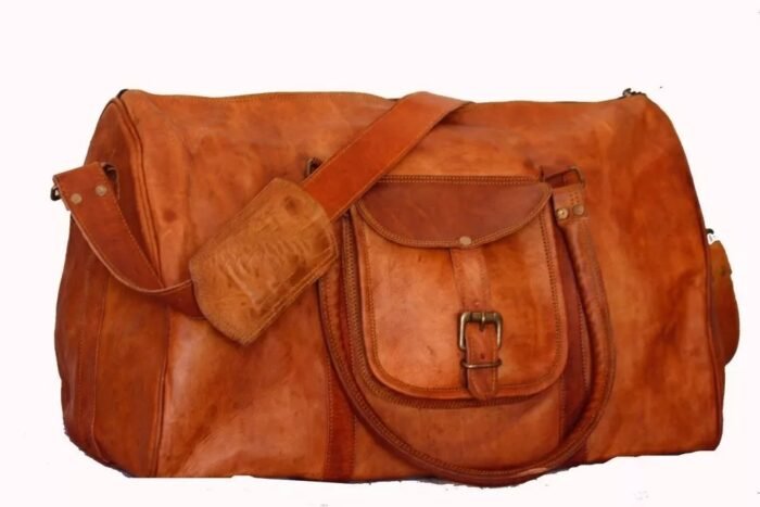 Leather Overnight Bag Vintage Luggage Travel Weekender Duffel