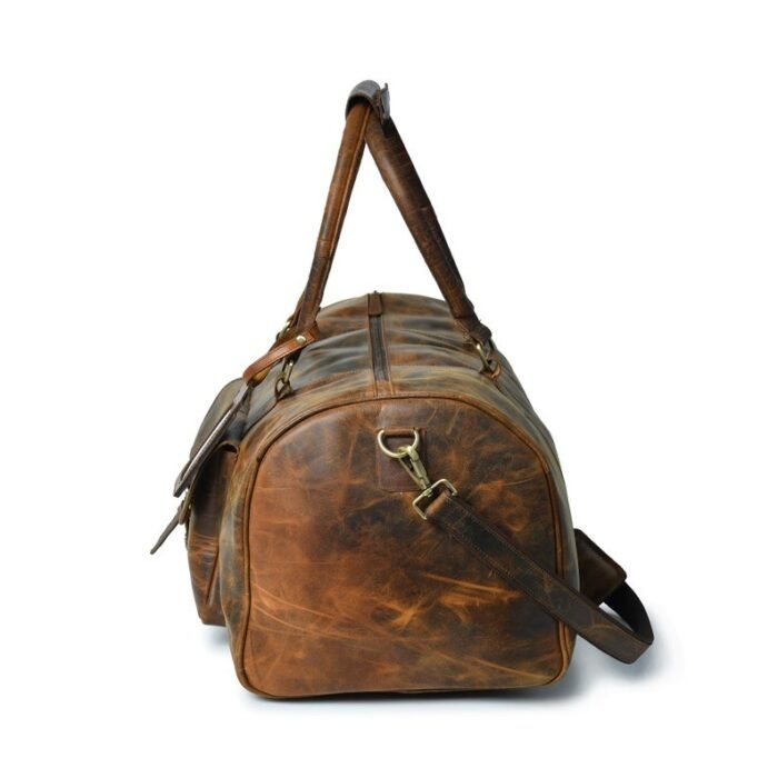 Leather Travel Duffle Bag with Shoe Pocket