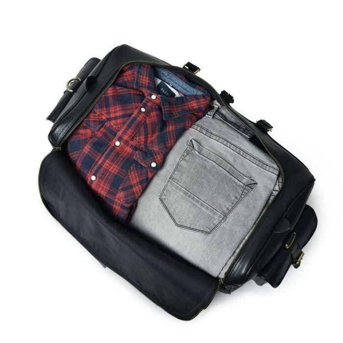 Personalized Black Leather Duffle Bag-Custom Men’s Travel Weekender-Ideal Gift for Him