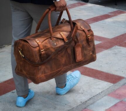 Personalized Handcrafted Full Grain Leather Weekender Bag: Retro-Style Duffel for Men and Women