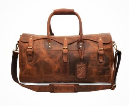 Personalized Handcrafted Full Grain Leather Weekender Bag: Retro-Style Duffel for Men and Women