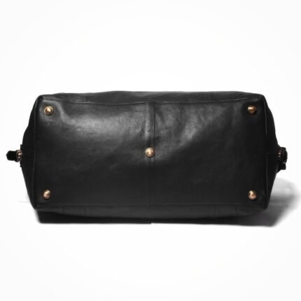 Personalized Men’s Travel Duffel Bag–Full Grain Black Leather Weekend Luggage