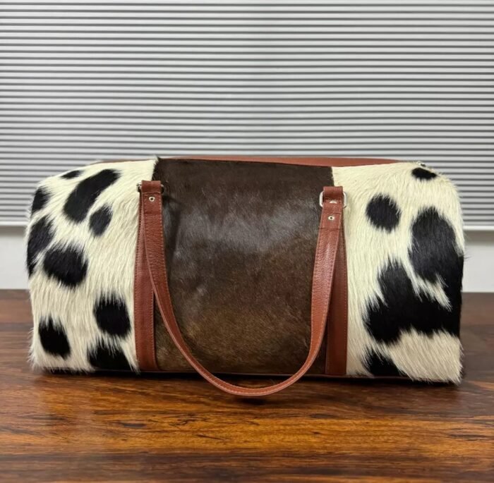 Set of 2 Natural Cowhide Bag Travel Bags-Leather Duffel & Gym Bag