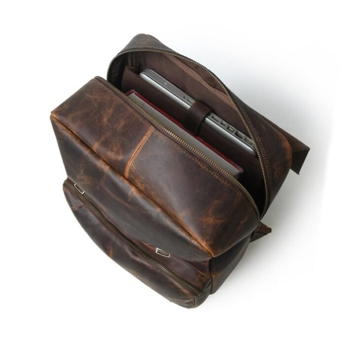 Vintage Brown Leather Laptop Backpack-Customizable Gift for Sons & Men