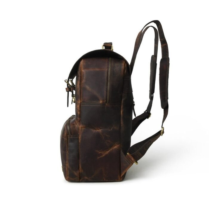 Vintage Brown Leather Laptop Backpack-Customizable Gift for Sons & Men