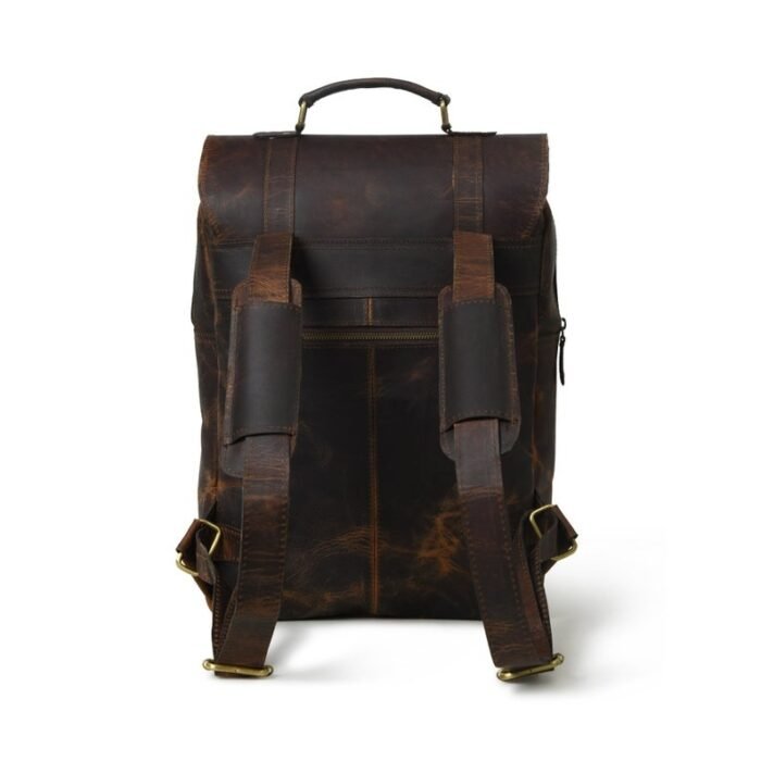Vintage Brown Leather Laptop Backpack-Customizable Gift for Sons & Men