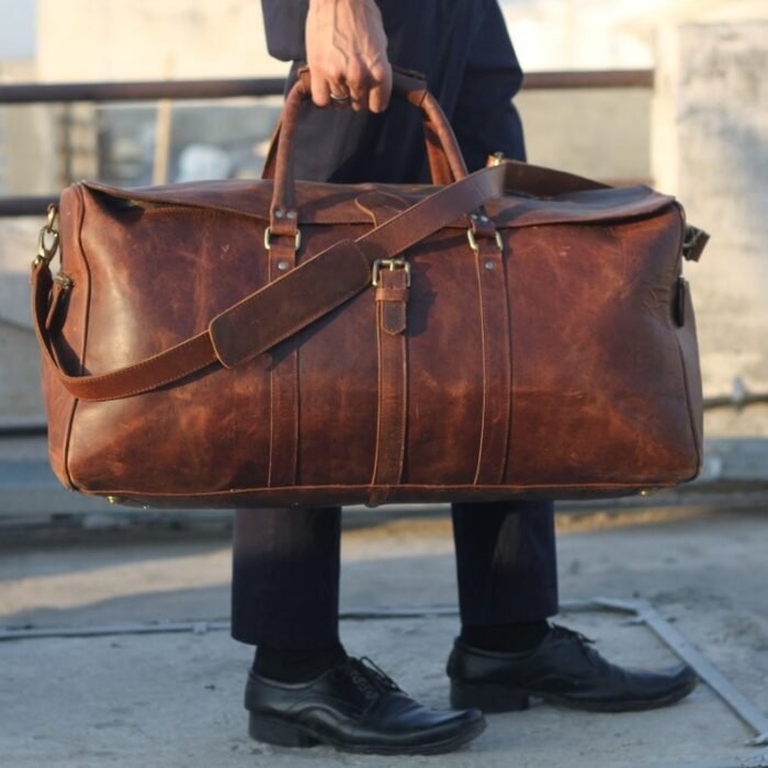 Engraved Leather Duffle Bag for Men | Personalized Travel Weekender Bag