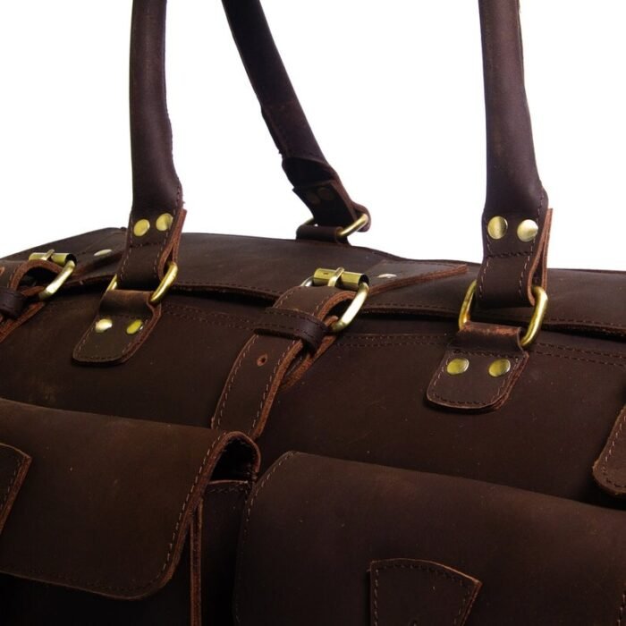 Full Grain Leather Bag with Personalized Initials - Brown Duffle Bag for Men