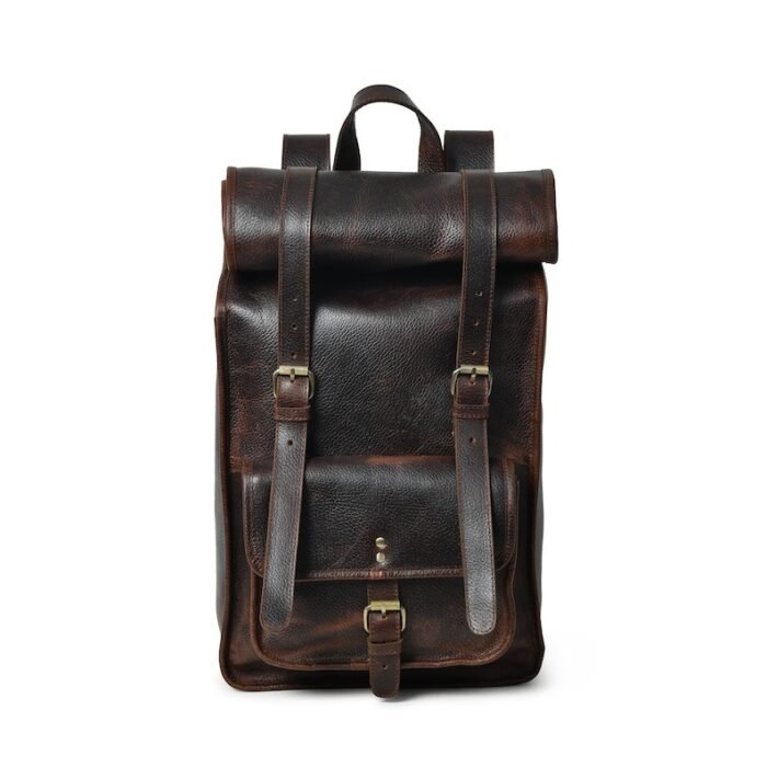 Handcrafted Everyday Laptop Backpack | Personalized Leather Roll top Crossbody Travel Bag