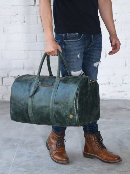 Men's Leather Duffel Bag with Integrated Shoe Compartmen