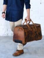 Personalized Leather Duffle Trolley Bag with Wheels | Handmade Weekender Travel Bag - Image 2