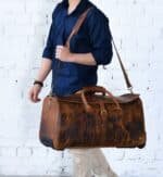 Personalized Leather Duffle Trolley Bag with Wheels | Handmade Weekender Travel Bag - Image 3