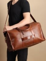 Top-Grain Leather Weekender Bag | Retro Duffel with Adjustable Strap