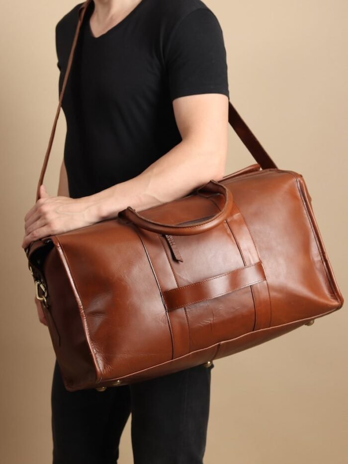 Top-Grain Leather Weekender Bag | Retro Duffel with Adjustable Strap