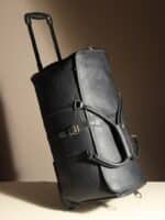 Personalized Black Leather Rolling Suitcase - Handmade Wheeled Duffle Bag - Image 6