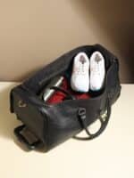 Personalized Black Leather Rolling Suitcase - Handmade Wheeled Duffle Bag - Image 5
