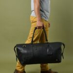 Black Leather Duffel Bag for Men