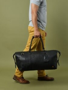 Black Leather Duffel Bag for Men