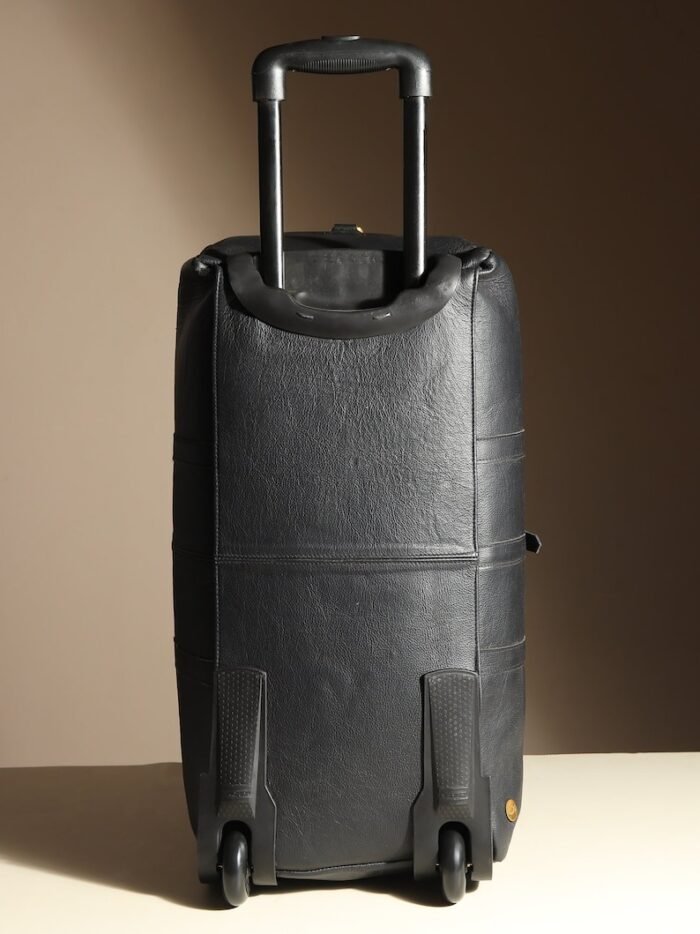 Personalized Black Leather Rolling Suitcase - Handmade Wheeled Duffle Bag - Image 7