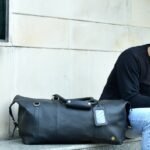 Black Leather Duffle Bag for Men - Personalized Overnight Holdall