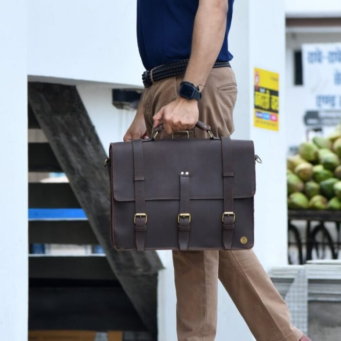 Personalized Leather Messenger Bag for 15" Laptop - Premium Leather Satchel Briefcase | Perfect Gift for Him