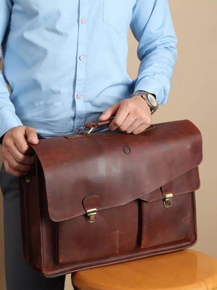 Brown Leather Satchel Messenger Bag - Vintage Laptop Bag for Men