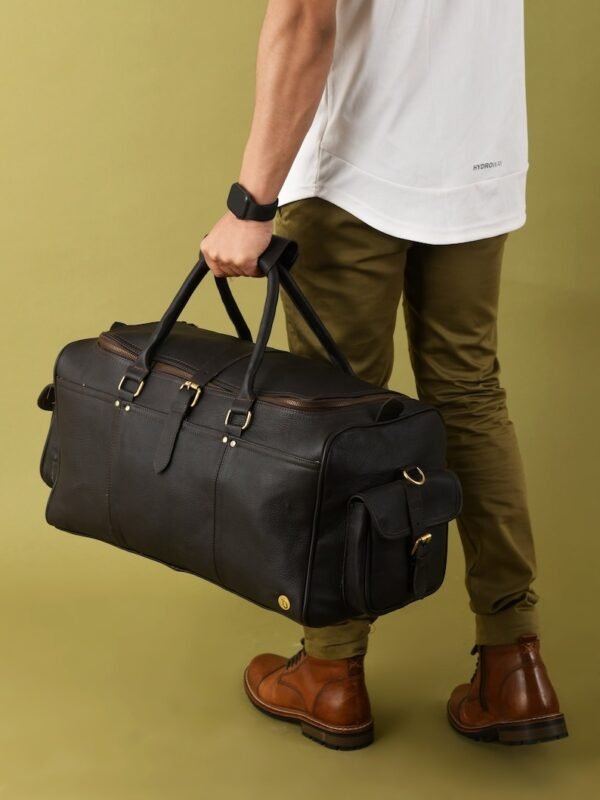 Men's Leather Duffel Bag with Shoulder Strap