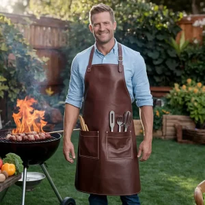 Ember Backyard Grilling Cowhide Leather BBQ Apron