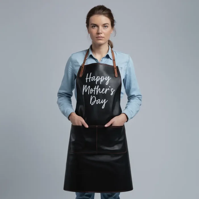 Happy Mother's Day Cowhide Black Leather Apron