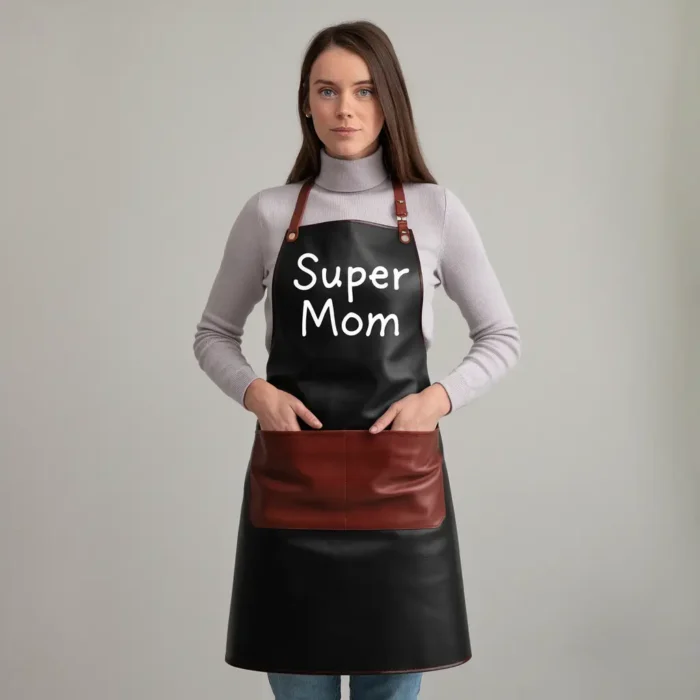 Multicolor Super Mom 2 Pockets Cowhide Leather Apron